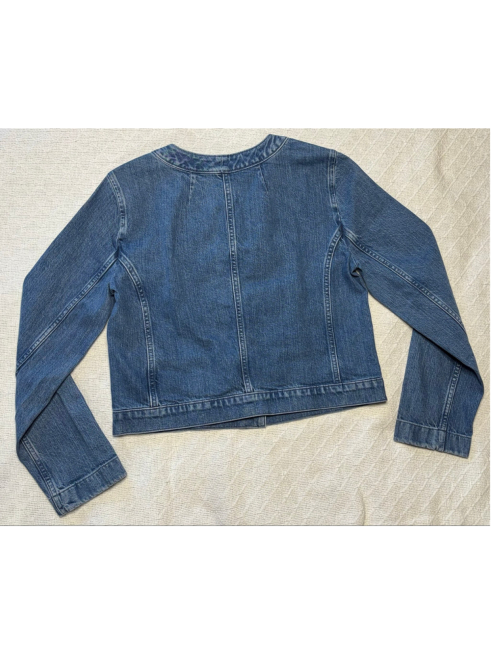 NWT J Crew Factory Denim Lady Jacket Blue Jean Gold Button Collarless Coat Sz 4 - Picture 2 of 6